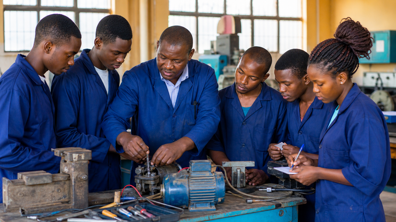 Diploma students receiving practical technical workshop training